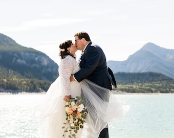 Bestseller Ivory Wedding Dress , Sheer Illusion Tulle Skirt on Lace #1315