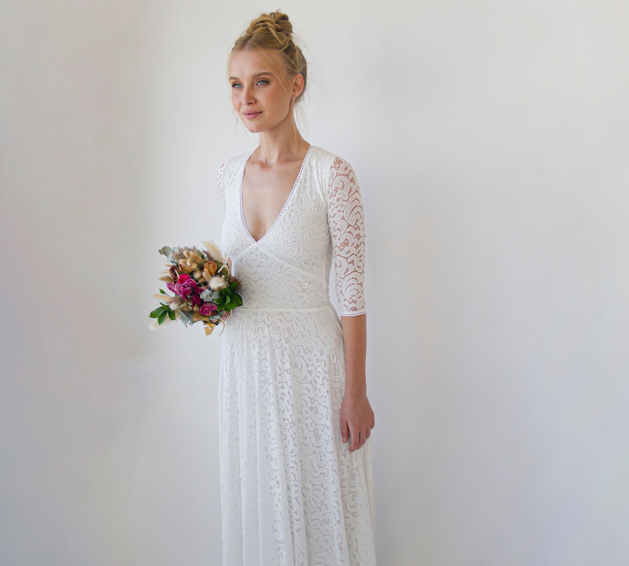 bohemian empire waist wedding dress Empire Waist Maxi Dress ,Bohemian V-Neckline ,Ivory Wedding Dress #136 –  Boho Jeans main image 0