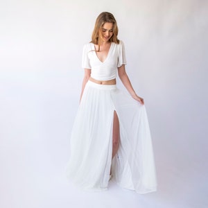 Ivory Chiffon Maxi Skirt: High Slit Bridal Beach Wedding