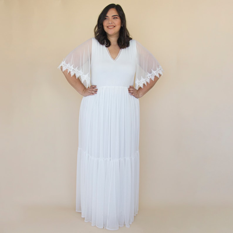 Butterfly Sleeve Chiffon Gown White