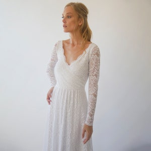 Ivory wrap lace wedding dress with long sleeves 1287 image 3