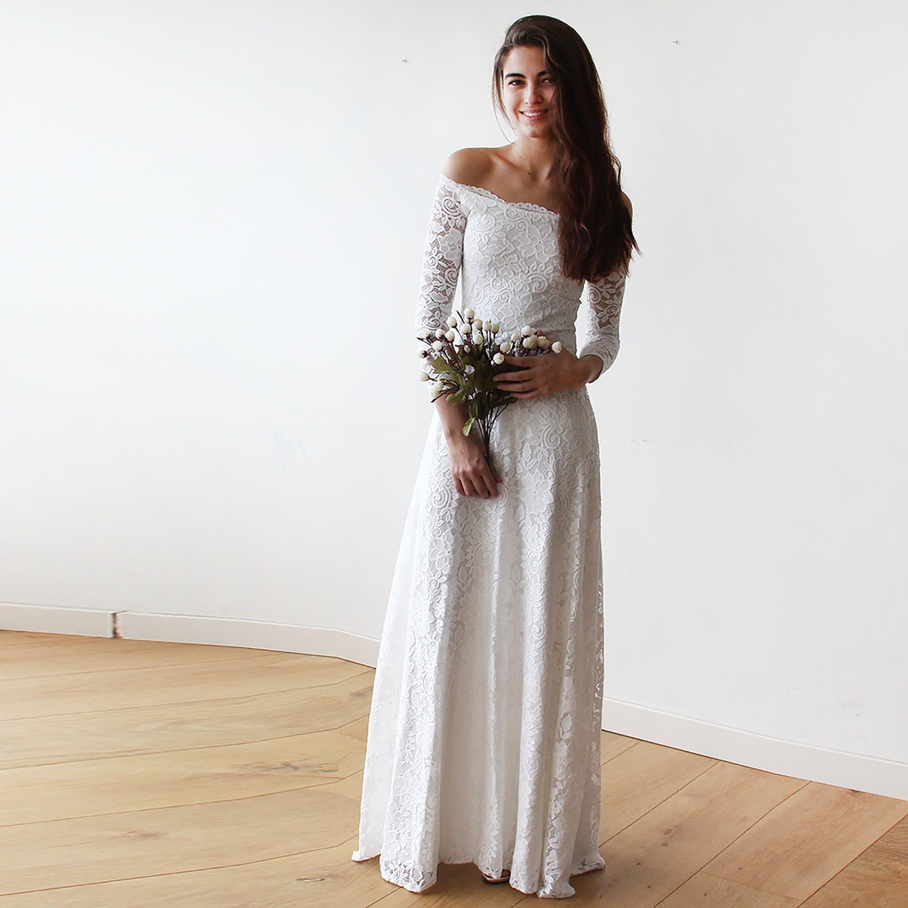 off the shoulder ivory dress
