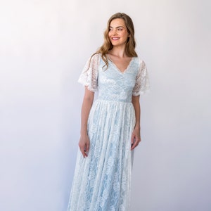 New Collection Light Blue Butterfly sleeves bohemian wedding dress 1428 image 6