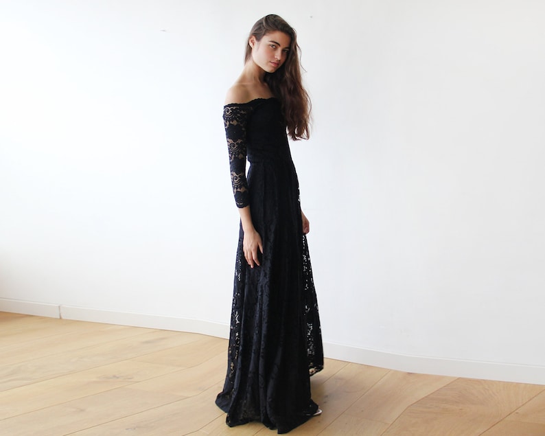 Black Maxi , Off-the-shoulder Maxi Dress, , Floral Lace Dress 1119 image 2