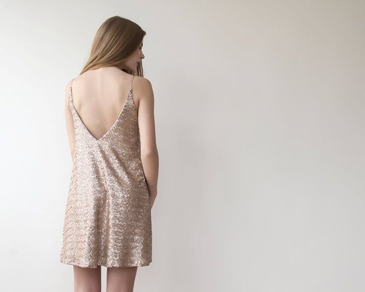 Rose Gold Sequin Mini Dress: Open Back Party Cocktail Dress