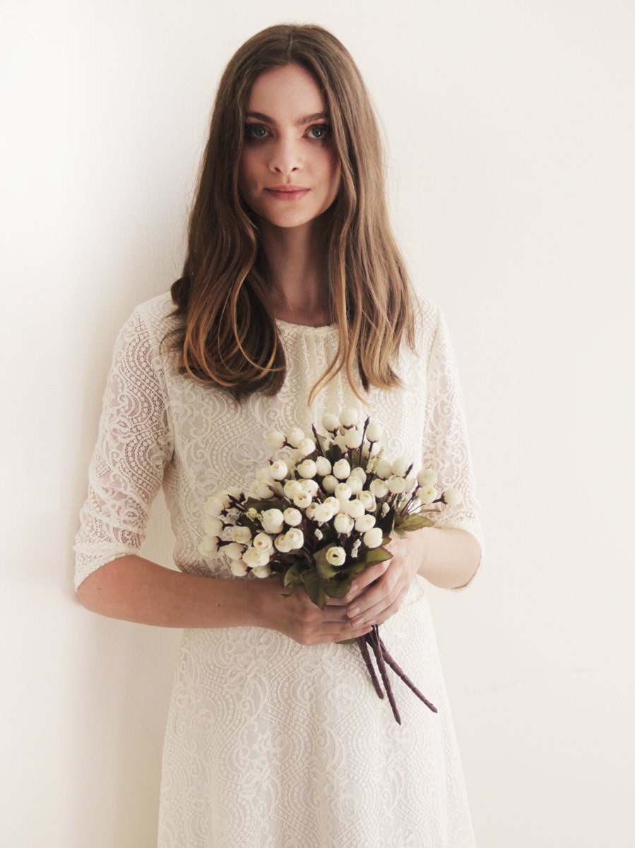 Ivory 3/4 sleeves lace bridal top #2025
