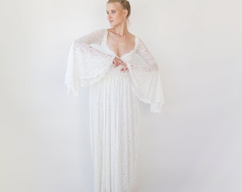 Bohemian Ivory sweetheart wedding dress  with bell sleeves  1362