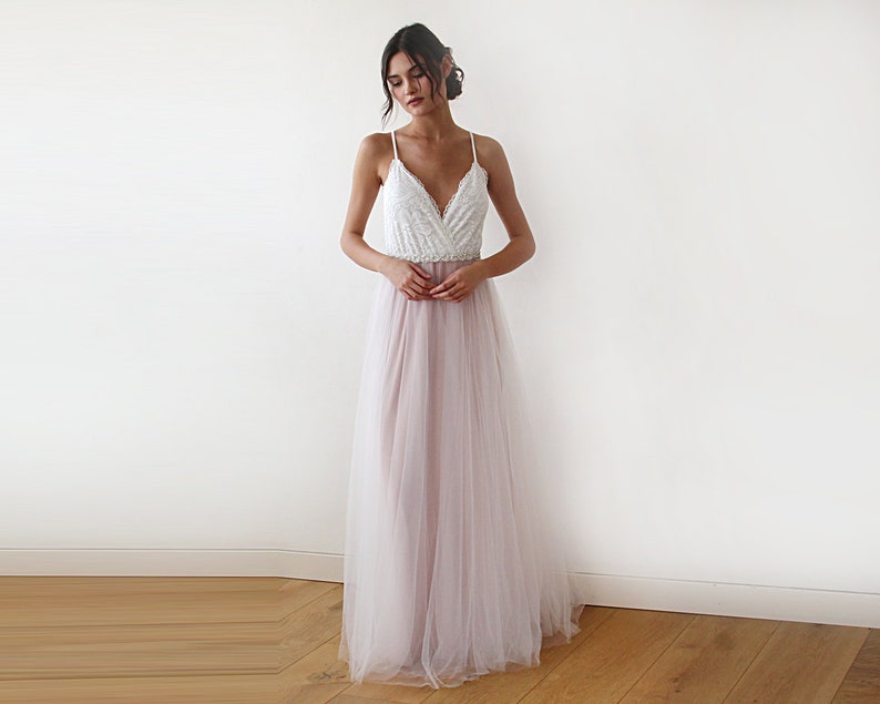 Vestido de tul marfil y rosa de hadas, vestido de novia pastel 1185 imagen 5