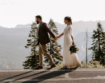 Ivory Wrap lace bohemian wedding dress with pockets #1418