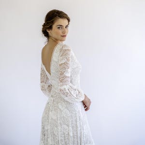Boho Lace Wedding Dress with Light Champagne Lining | Long Sleeve Bridal Gown | Vintage-Inspired Bohemian Wedding Dress #1484