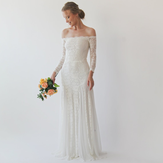 White Lace Off-Shoulder Long Mermaid Dress White Lace Off-Shoulder Long Mermaid Dress