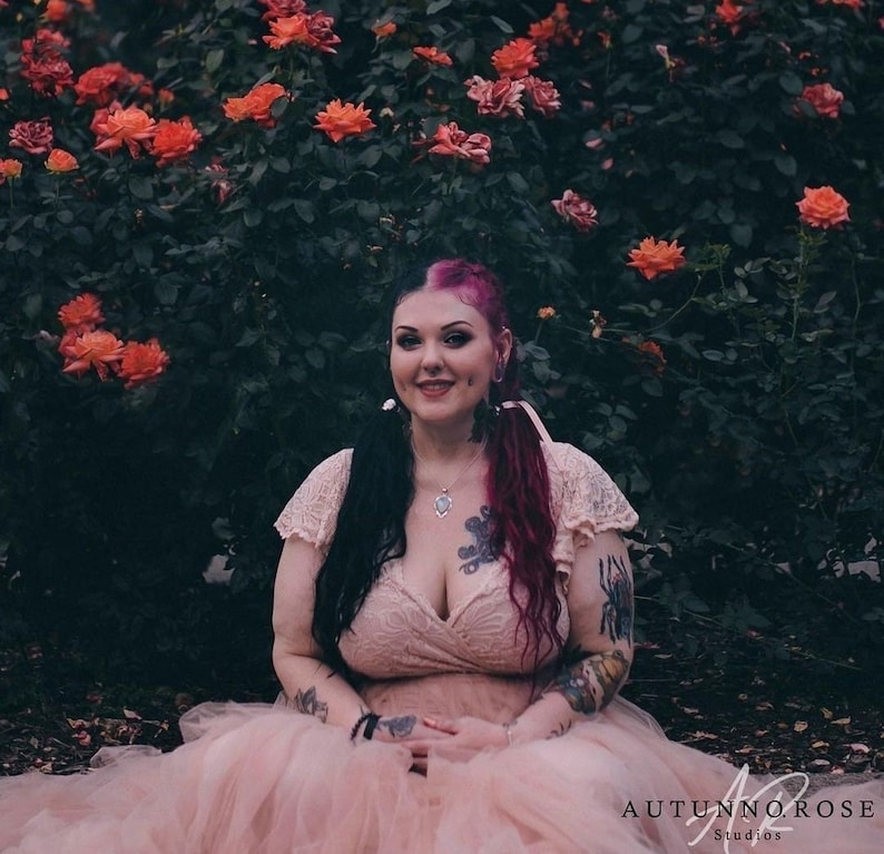 Curvy Fairy Blush pink wrap lace bohemian wedding dress, butterfly sleeves ,Pastel wedding dress 1293 image 2