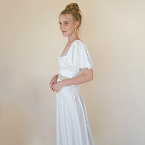 Tweedelige bruiloftsoutfit, zijdeachtige maxi-rok voor bruiloft en zijdeachtige top met schildknaaphalslijn 1354 afbeelding 8