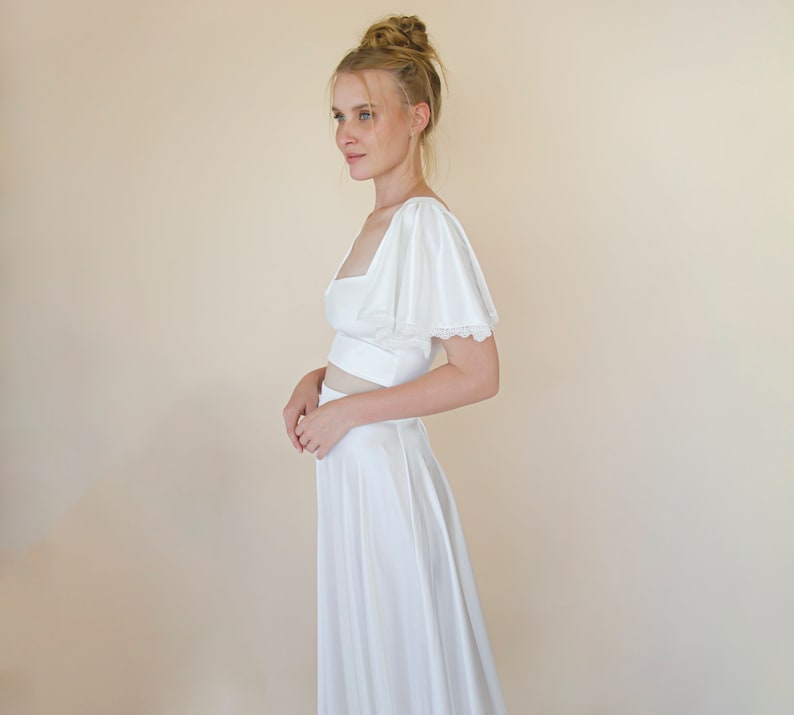Two Piece wedding outfit, Silky Wedding Maxi Skirt and Silky Top with squire neckline 1354 zdjęcie 8