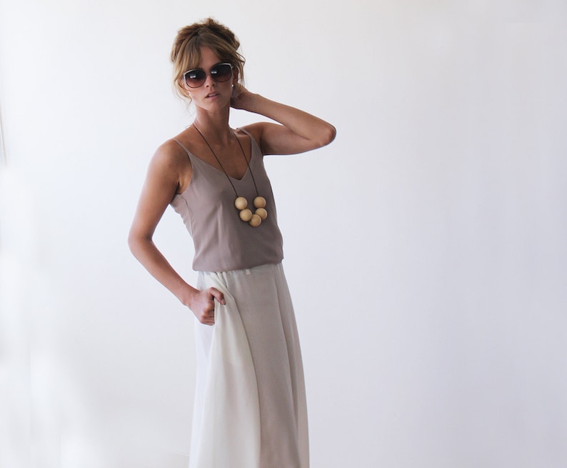 White summer skirt 3008 Chiffon white skirt-pants with pockets