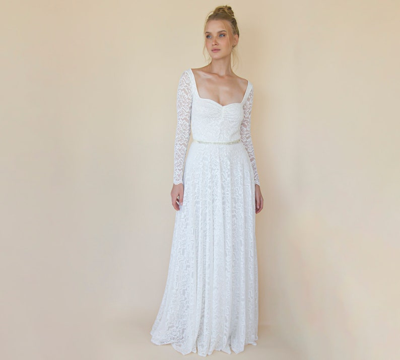Pretty Wedding Dress Ball Gown Sweetheart Ivory Lace Long Sleeves Wedding Dresses Bridal Gowns WD007 main image 1