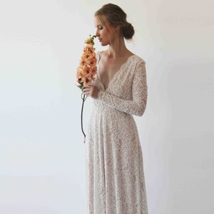 Maternity Ivory Blush Vintage Style Long Sleeves lace wedding dress 1258 image 8