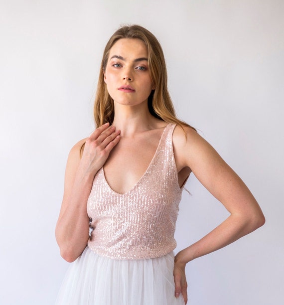 Blush Pink Sequins Sleeveless Tank Top With V-neckline #2068 - Etsy Blush Pink Sequins Sleeveless Tank Top With V-neckline #2068 - Etsy