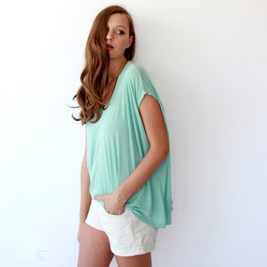 SALE ITEM last in stock , Boxy summer minty top, Mint women blouse, Short sleeves top 2003 image 3