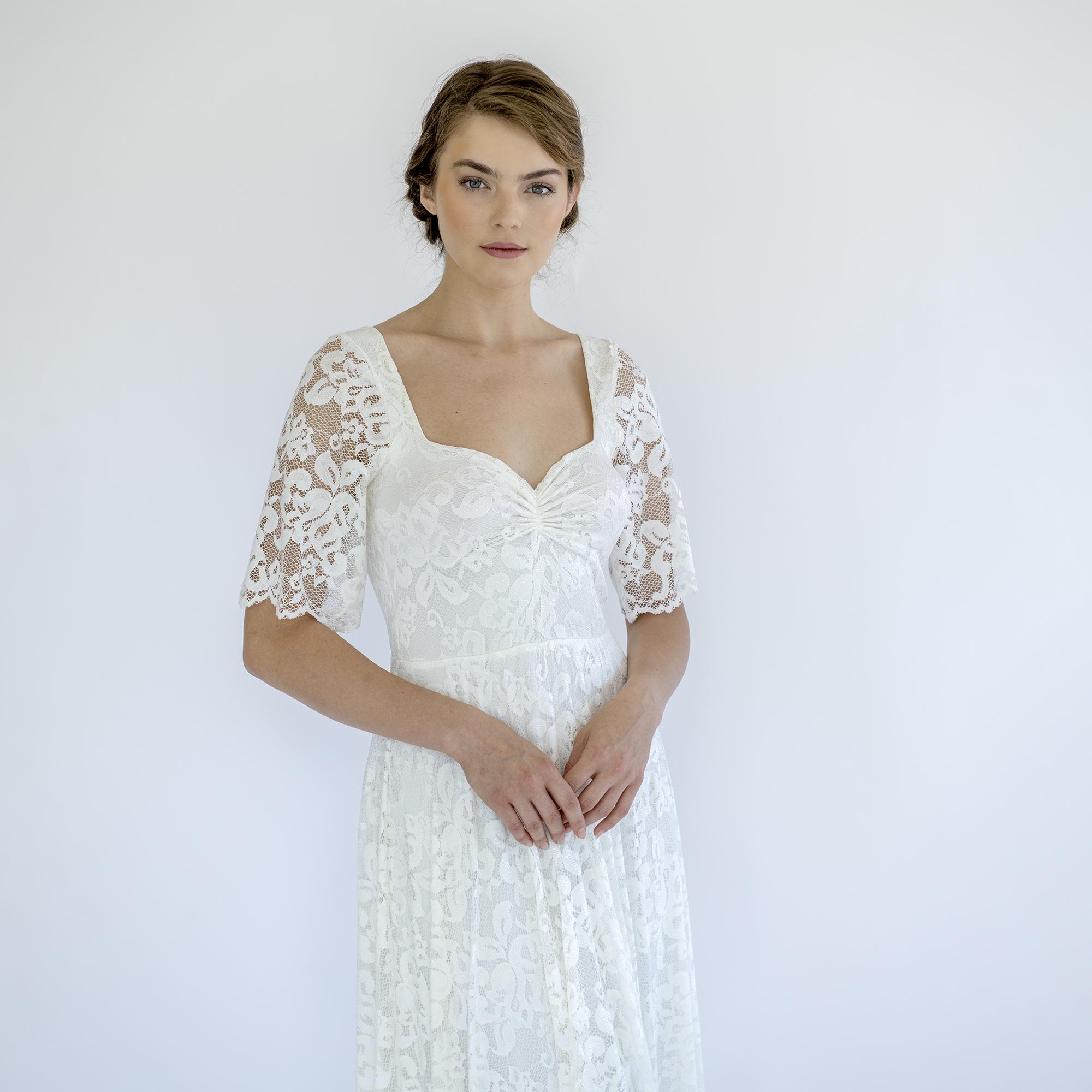 chinese dress ladies Sweetheart Strapless Half Sleeve Lace Applique Ball Gown With Train Vi –  AlineBridal main image 0