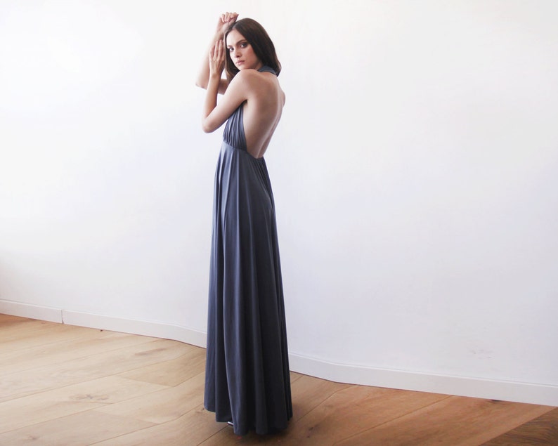 Halter neck grey maxi gown, Backless maxi grey dress 1070 image 4