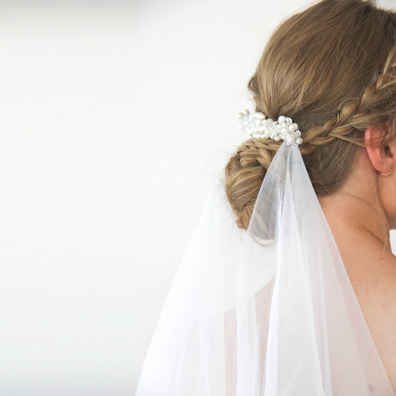 Pearl Tulle Wedding Draped Veil 4033 image 2