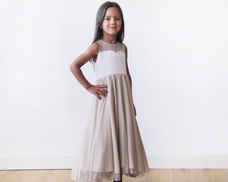 Sweetheart Champagne girls dress Champagne flower girl twirl dress 5005
