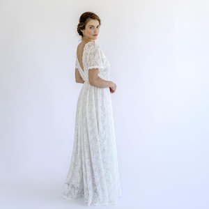 Boho Lace Wedding Dress: V-Neck Bat Sleeve Bridal Gown