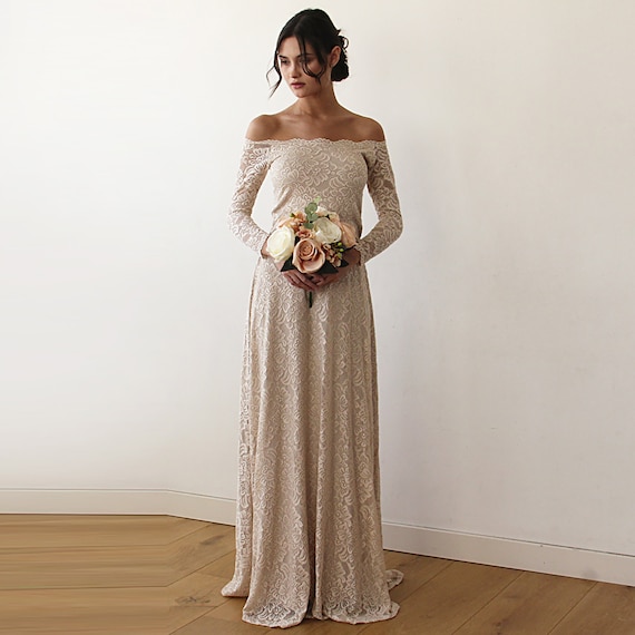 Champagne Off the shoulder Dress 1119 Etsy