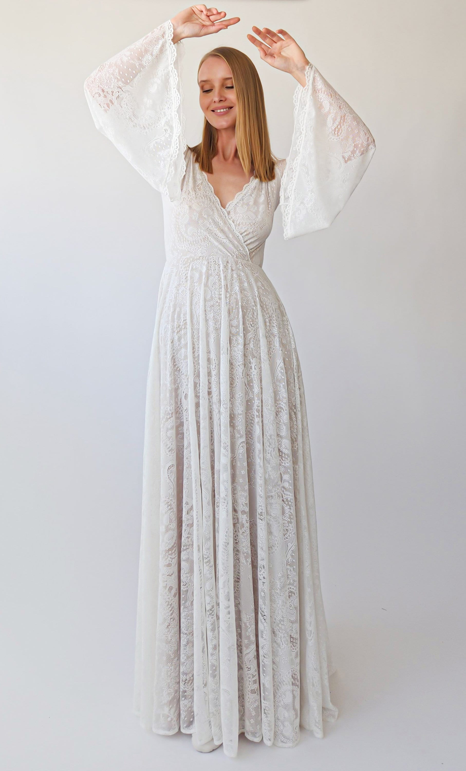 knee length dresses for ladies Long Sleeve Lace Floral Formal Dress by LaDivine CD233 – The Dress Outlet