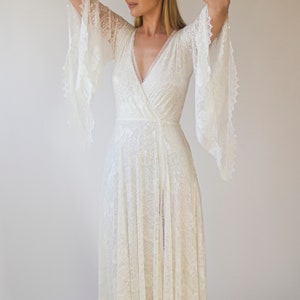 Angel Sleeves, Gipsy layered Bohemian Dress, Maxi lace wedding dress with a slit, Vintage style1406 image 2