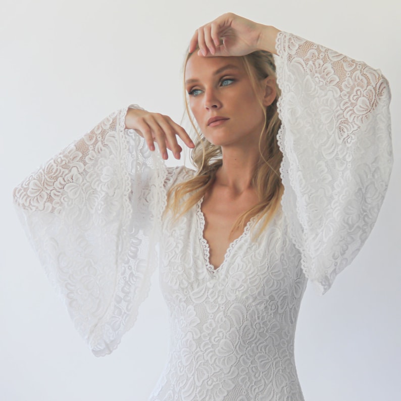 Ivory Bohemian Bell sleeves ivory Wedding Dress ,Empire waistline 1291 zdjęcie 5