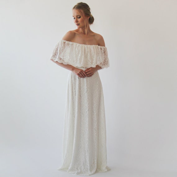 White Off Shoulder Ruffle Lace Wedding Dress White Off Shoulder Ruffle Lace Wedding Dress