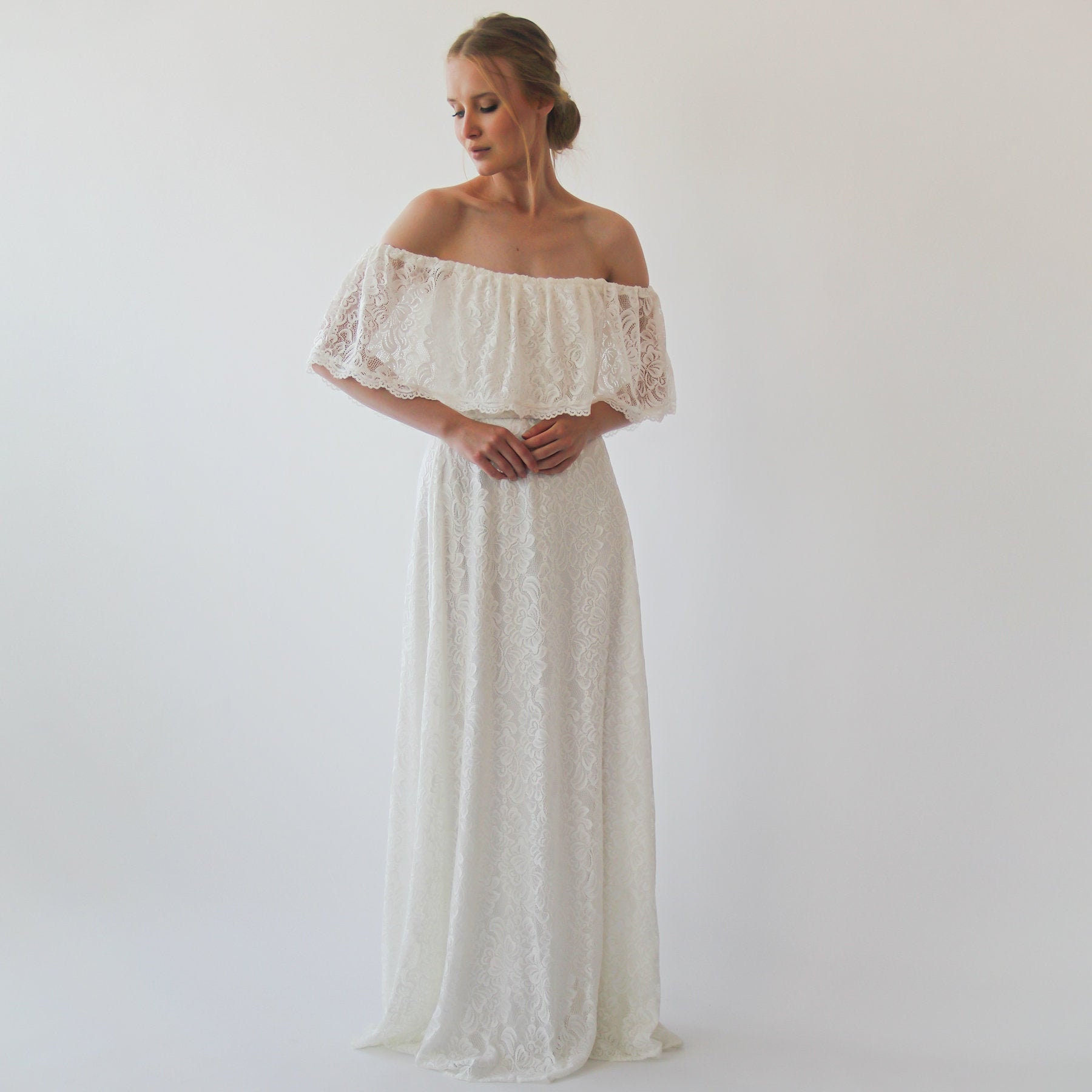 Ivory Ruffled Crinkle Off-shoulder 