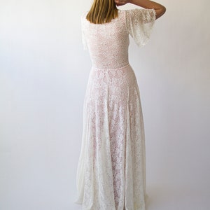 Ivory Blush Sweetheart Lace Wedding Dress with Short sleeves 1396 image 9