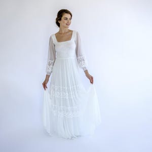 Boho Wedding Dress with Square Neckline | Vintage-Inspired Lace Bridal Gown with Balloon Sleeves #1497