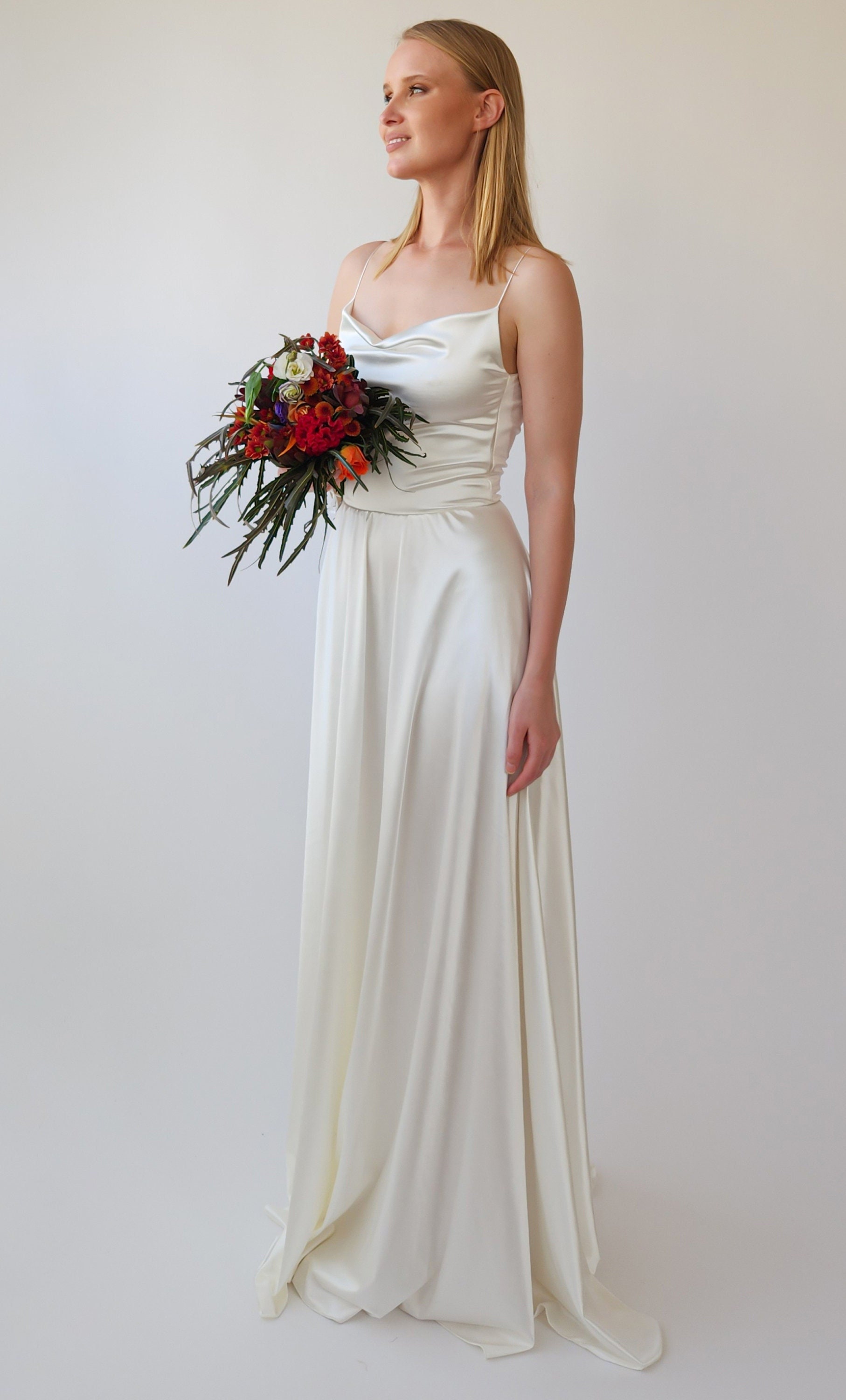 Ivory Cowl Neck Cami Dress Satin Wedding Dress bare Shoulders and Open Back Simple Wedding Dress 1391 Etsy Canada