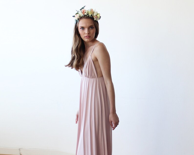 Maxi deep V-neck blush-pink dress Blush-Pink minimalist maxi dress 1093