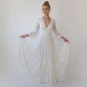 Boho Bestseller Gipsy layered Boho Skirt, Maxi lace wedding dress, Wrap neckline, Puffy bracelet sleeves 1365 image 3