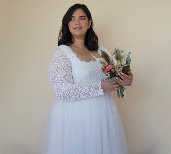Ivory Square Neckline Tulle & Lace Maxi Dress #1320 - Etsy