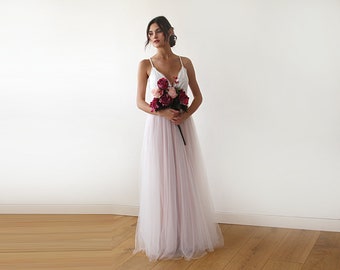Feenkleid aus elfenbeinfarbenem und rosa Tüll, Pastell Brautkleid #1185