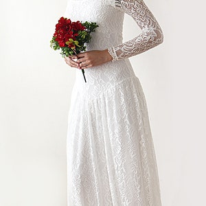 Basque Dress , Bohemian Ivory bridal lace dress #1182