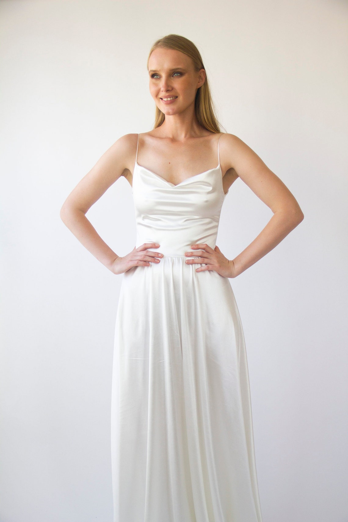 New Collection 2023 Ivory Cowl Neck Cami dress Satin Wedding image 1