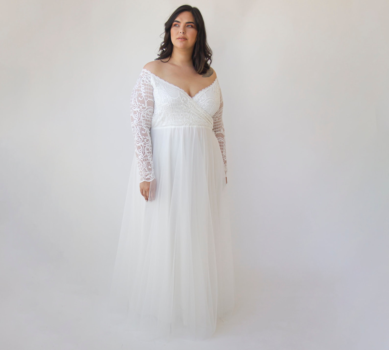 Carla ivory off shoulder ball or wedding dress with split main image 1