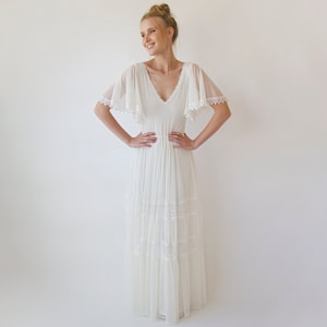 Romantic Chiffon Wedding dress, Vintage Butterfly Sleeves Ivory Wedding Dress 1348 image 6