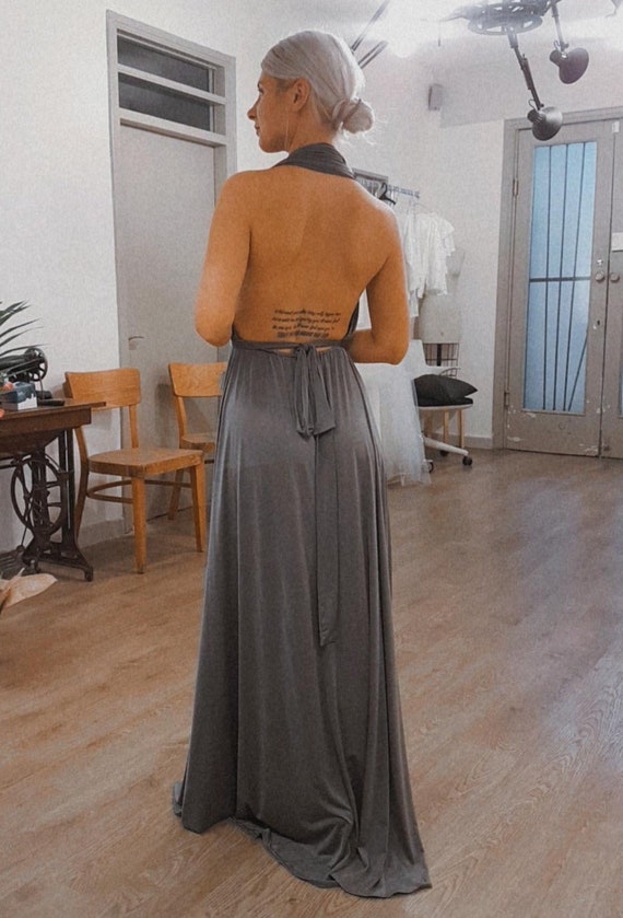 SALE ITEM Last in Stock , Halter Neck Grey Maxi Gown, Backless Maxi Grey  Dress 1070 -  Sweden