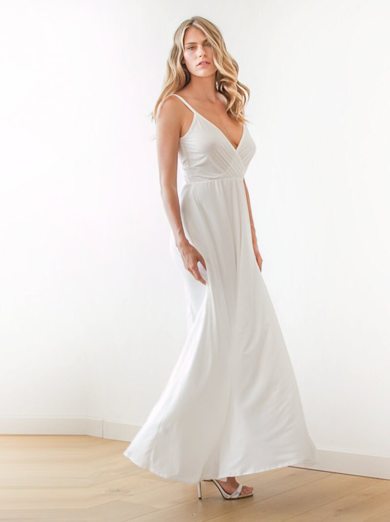 Ivory straps wrap gown Minimal wedding dress Simple maxi Etsy