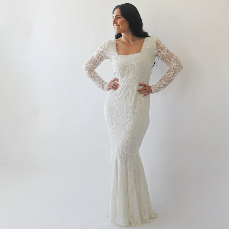 Curvy Mermaid Ivory Lace Wedding Dress With Square Neckline Etsy