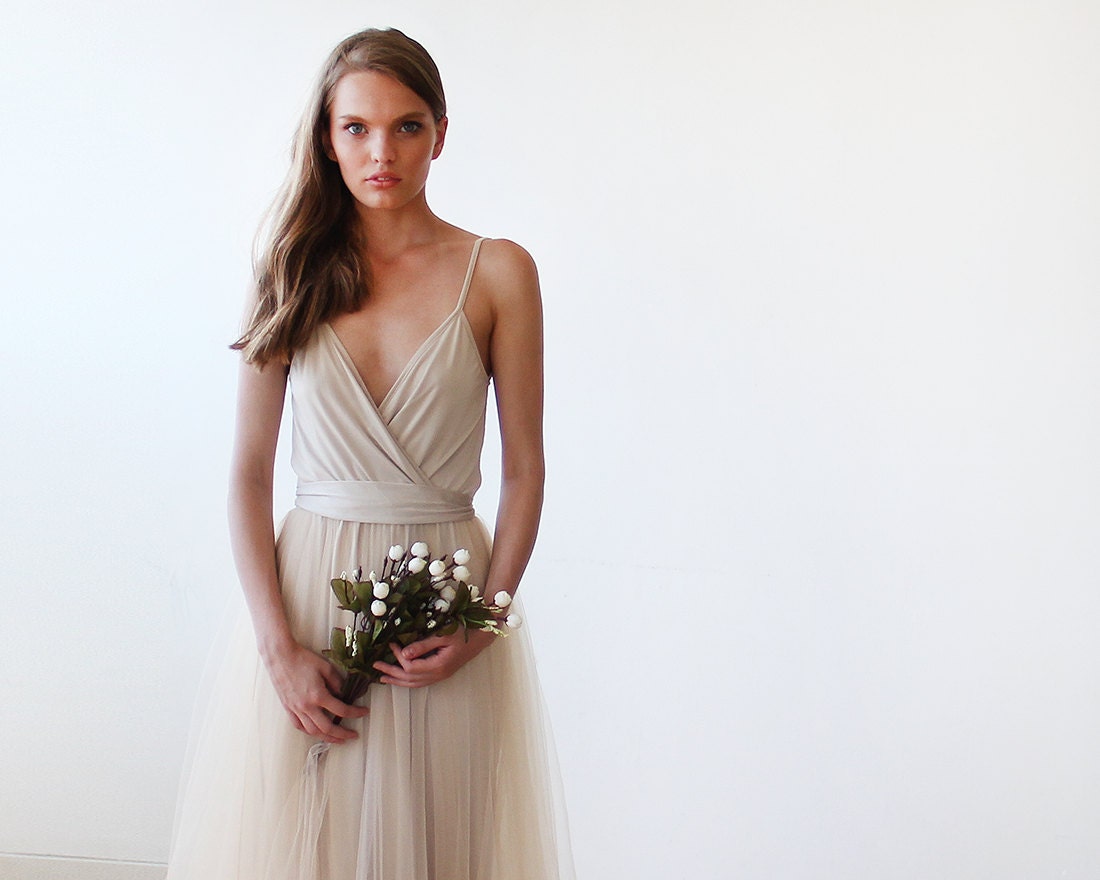 Champagne Bridesmaids Maxi  tulle Dress #1053