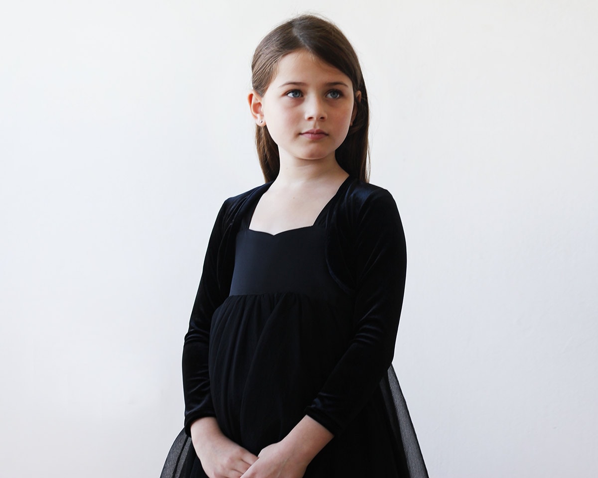 Black Velvet Bolero: Long Sleeve Shrug for Flower Girls
